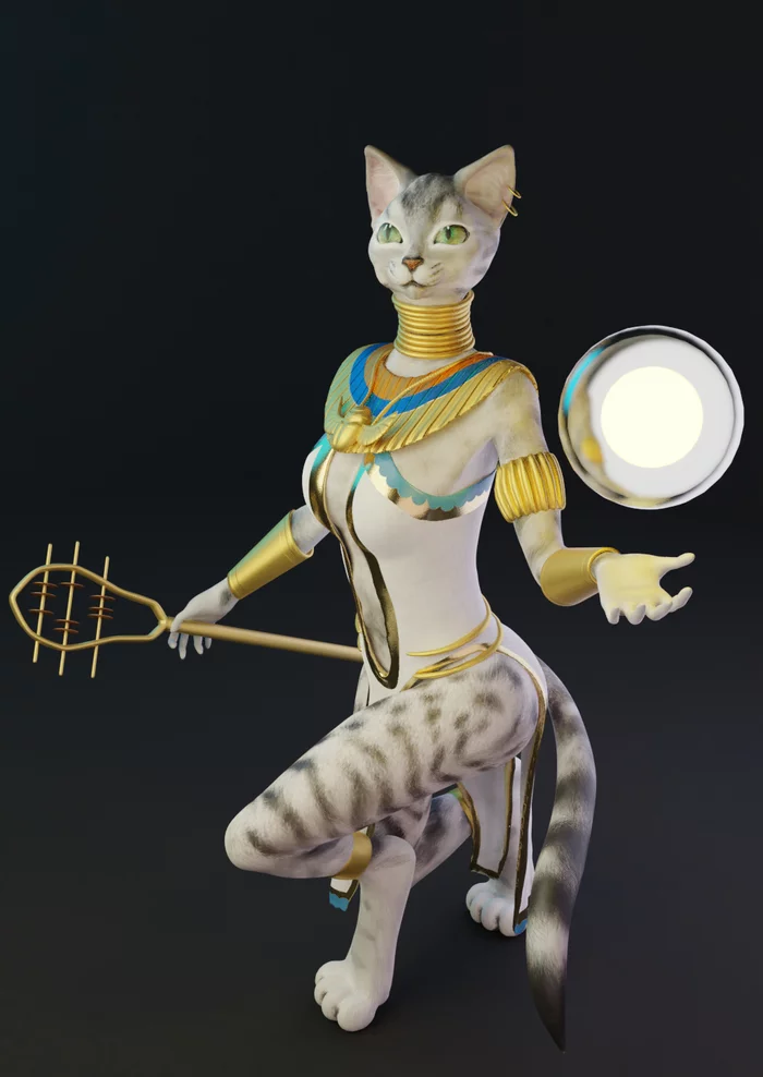 Modeling Bastet - Blender+Substance Painter. - My, 3D modeling, Substance painter, Textures, 3D, Longpost, Blender, Video, Youtube