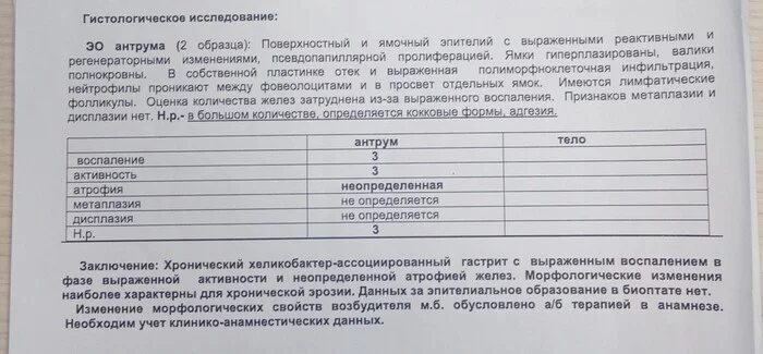 Дисплазия желудка. Предраковая стадия - Моё, Дисплазия, Хеликобактер, Желудок