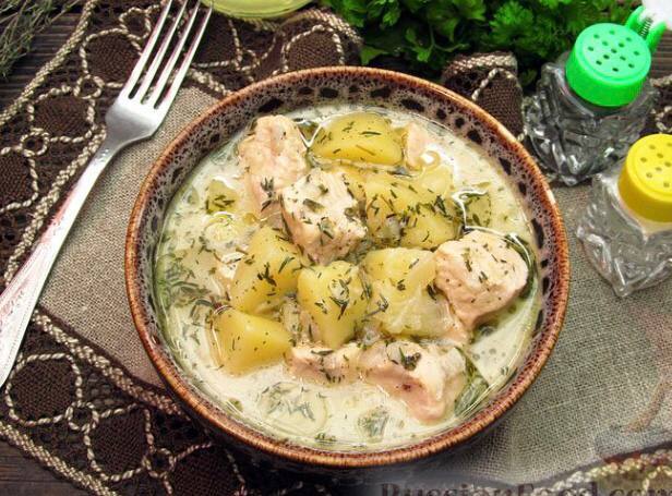Potatoes with chicken in sour cream - Recipe, Dinner, Cheap, Chicken recipes, Preparation