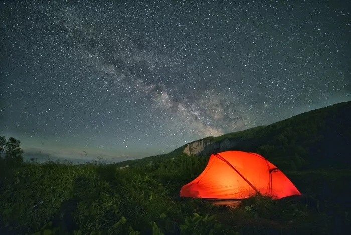 Standard sketch from a mountain hike - My, Milky Way, Space, Big Thach, Republic of Adygea, Mountain tourism, Hike, Astrophoto, Night shooting, Red Fox, The photo