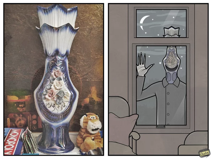 This is vasemen. Let the vasemen in... - My, Gudim, Comics, Art, Vase, Pareidolia