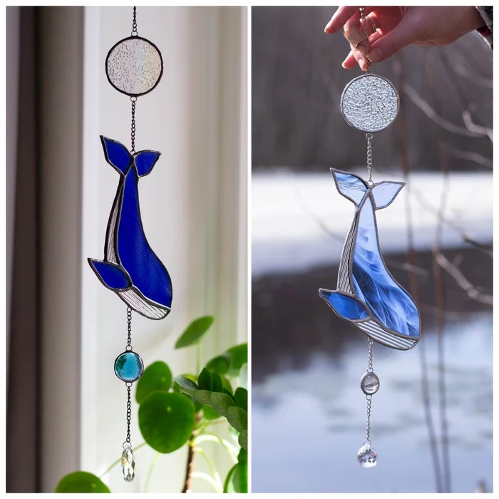 Glass whales. - My, Handmade, Needlework with process, Decor, Whale, Stained glass window by Tiffany, Tiffany Technique, Tiffany, Video, Video VK, Longpost