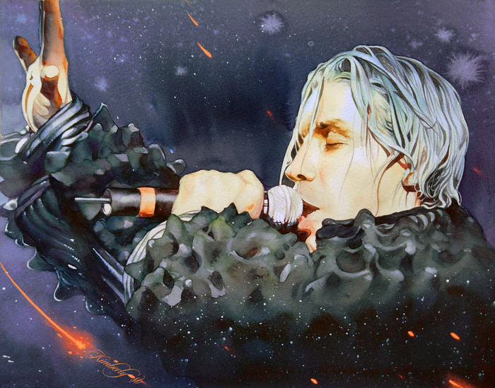 Тилль Искусство, Современное искусство, Портрет, Тилль Линдеманн, Lindemann, Длиннопост, Рисунок, Акварель