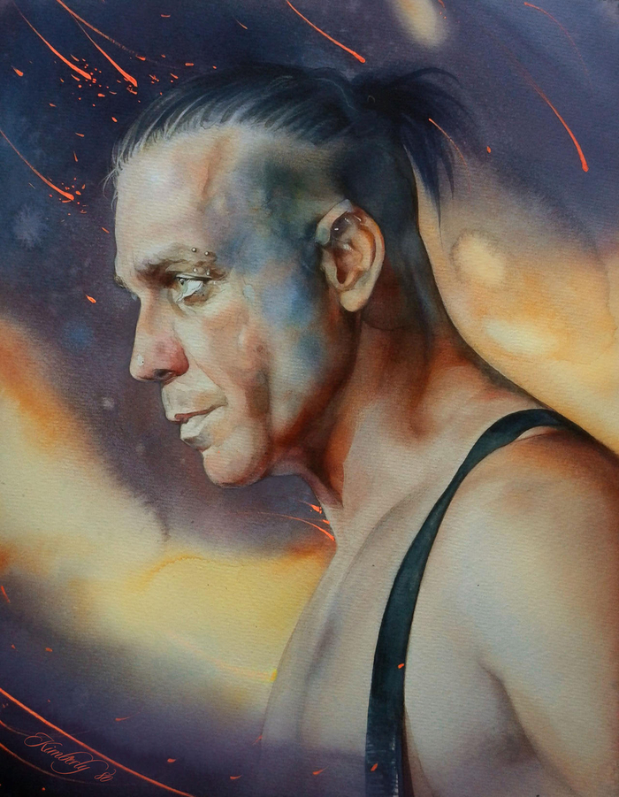 Тилль Искусство, Современное искусство, Портрет, Тилль Линдеманн, Lindemann, Длиннопост, Рисунок, Акварель