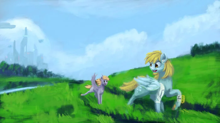 На прогулке - My Little Pony, Derpy Hooves, Dinky Hooves