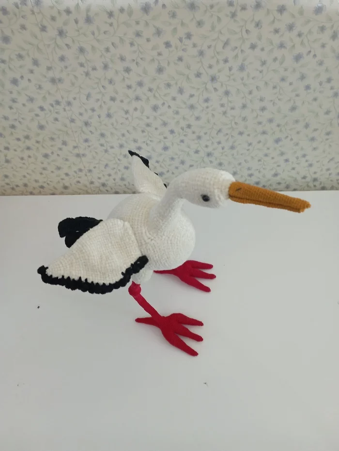 Stork - My, Needlework without process, Crochet, Knitted toys, Author's toy, Stork, Longpost