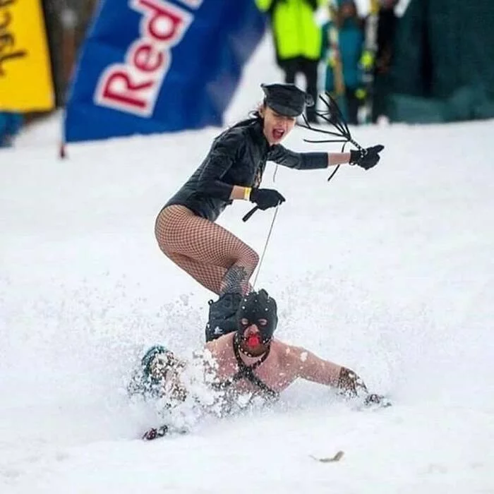 When Lubrication Decides - Irony, Humor, Snow, Ski resort, BDSM, Leather