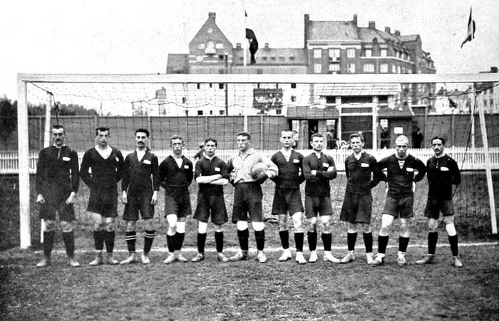 Football team of the Russian Empire. - Football, Российская империя, Black and white photo, Old photo, Russian team