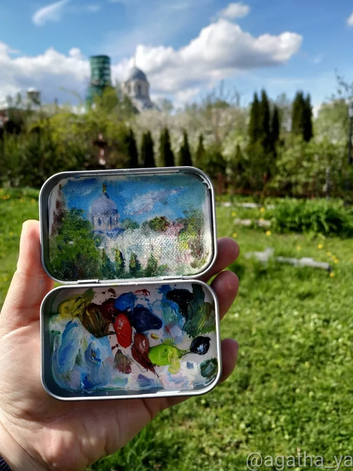 May in a box - My, Plein air, Painting, Oil painting, Spring, Painting, Donskoy, Temple, Longpost