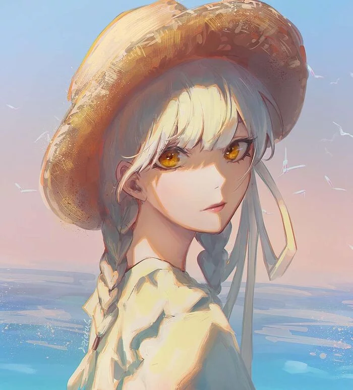 pure amber - Drawing, Girls, Sight, Amber Eyes, Hat, Anime art, Art