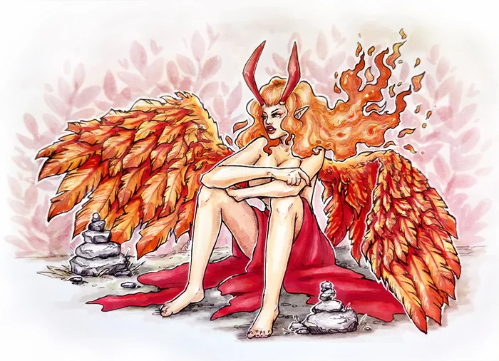 Demoness - My, Drawing, Traditional art, Graphics, Alcohol markers, Demon