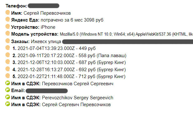 Зашёл на сайт, куда хакеры слили инфу из Яндекс.Еды — а там реально мои данные: ФИО, телефон, адрес - Моё, Хакеры, Кибератака, Конфиденциальность, Персональные данные