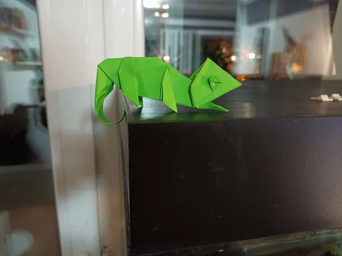 Chameleon - My, Origami, Needlework without process, Chameleon, Paper products, Video, Youtube