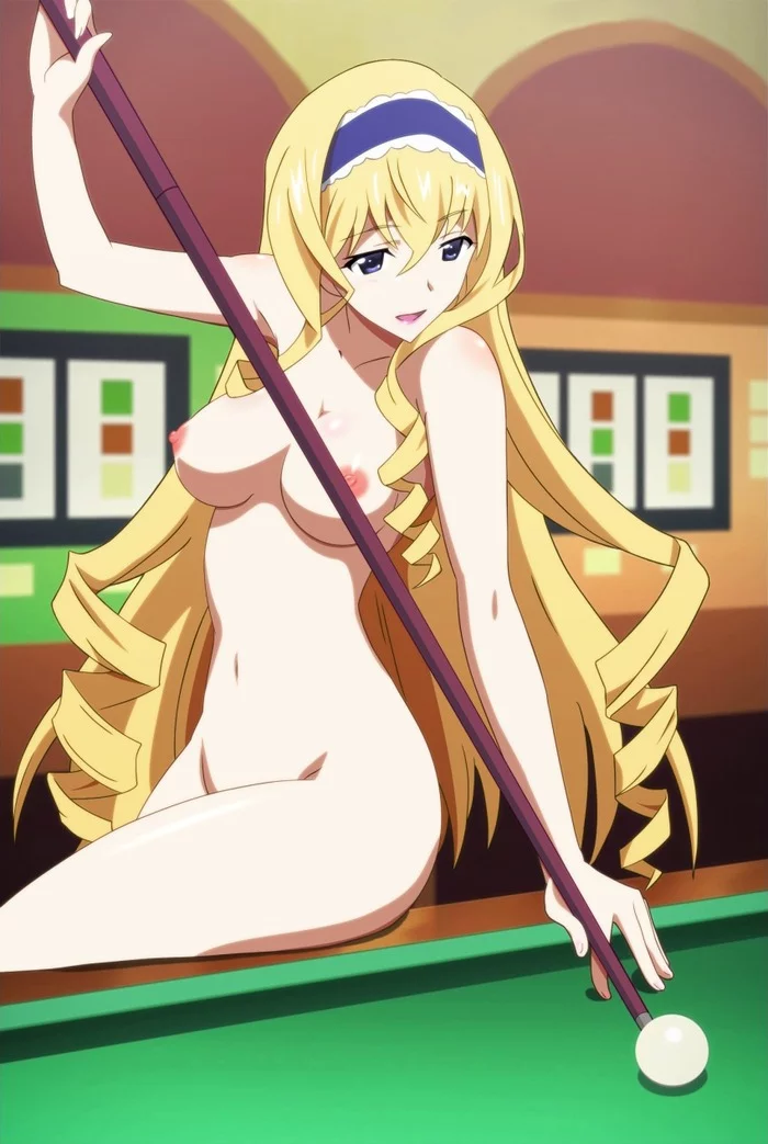 Well, how to play with it? - NSFW, Erotic, Boobs, Nudity, Anime art, Hand-drawn erotica, Infinite stratos, , Billiards, Anime, Etty, Art, Digital drawing