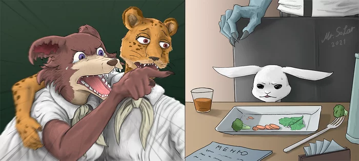 Another version of the famous meme - Furry art, Memes, Beastars, Furry wolf, Two women yell at the cat, Juno, Haru