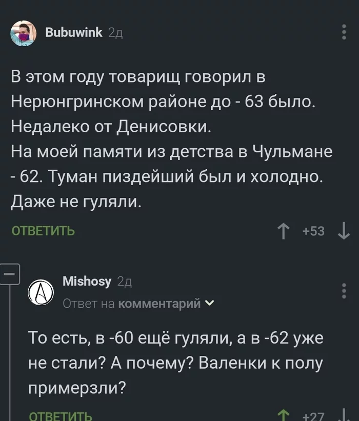 - 62 уже холодно - Комментарии на Пикабу, Мороз, Прогулка, Скриншот, Мат