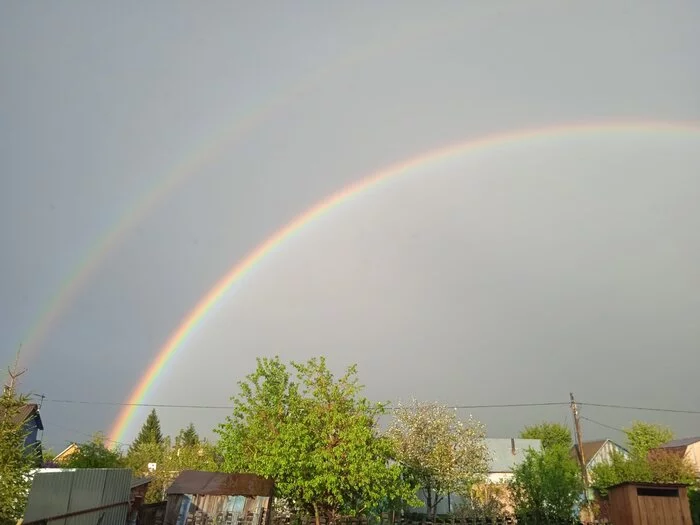 It has been raining for almost 2 weeks, but what a beauty! - My, Rainbow, The photo, Sky, Rain, The clouds, Double Rainbow