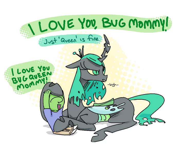 Bug Mommy - My Little Pony, Queen Chrysalis, Anon, Nobby, Adequality