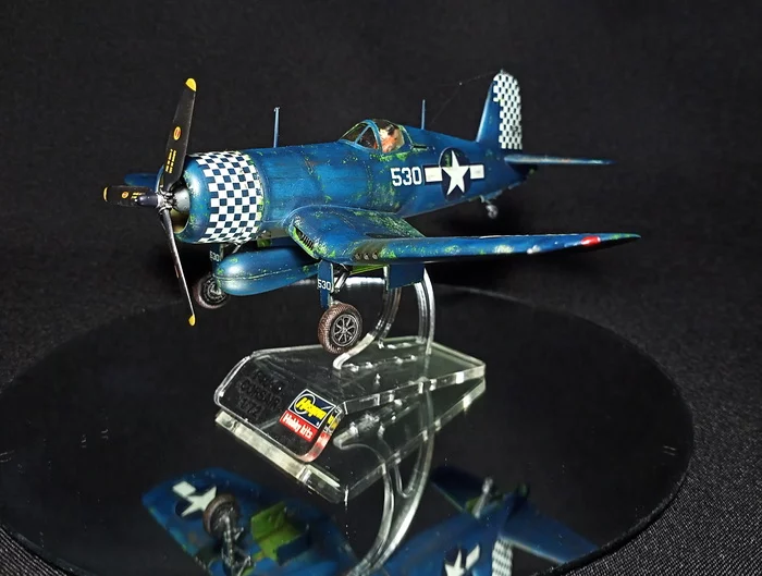 Pirate of the air ocean. - My, Modeling, Stand modeling, Prefabricated model, Aircraft modeling, Hobby, Miniature, With your own hands, Needlework without process, Aviation, Story, Airplane, The Second World War, Scale model, Collection, Collecting, USA, Fighter, Carrier-based aviation, Video, Longpost
