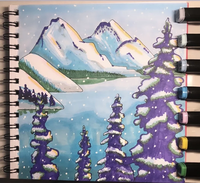 Mountains !!! This is my first post . This painting  is with markers - Моё, Рисунок, Paint Master