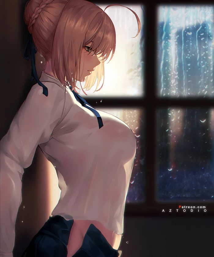 Saber - NSFW, Аниме, Anime Art, Saber, Fate, Fate-Stay Night, Artoria Pendragon, Арт, Девушки, Сиськи, Aztodio