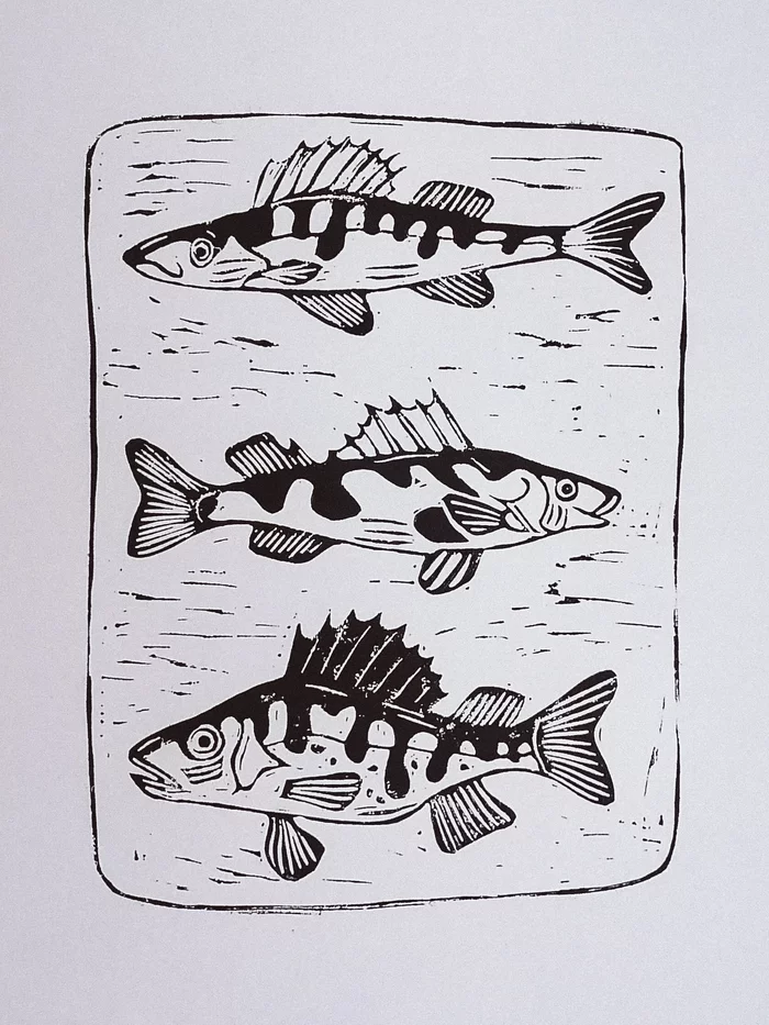 I show fish - My, Needlework without process, Linocut, Do you sell fish?, Decor, Longpost