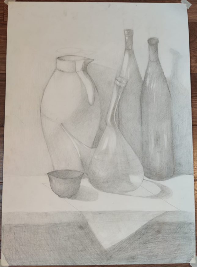 Still life - My, Still life, Drawing, Jug, Bottle, Empty bottles, Graphics, Traditional art, Flask
