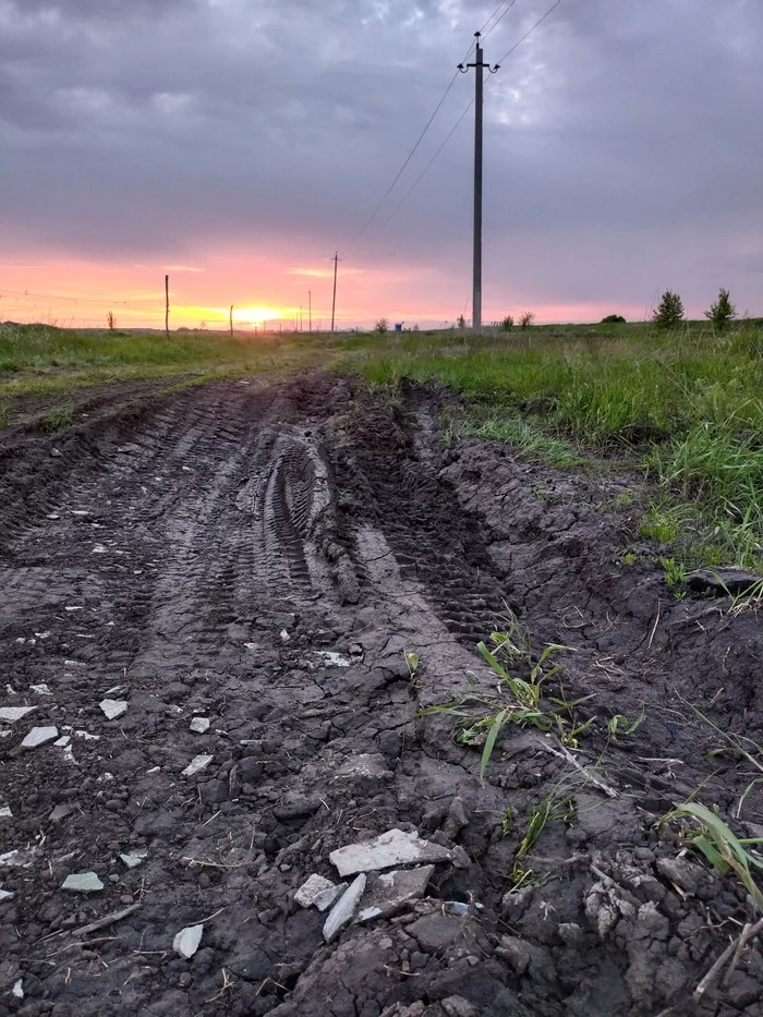 Закат в деревне сквозь бездорожье - Моё, Фотография, Деревня