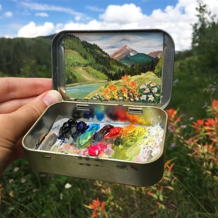 Landscapes on the lids of tin boxes - Modern Art, Art, Landscape, The mountains, Bridge, Tin can, Lock, Longpost