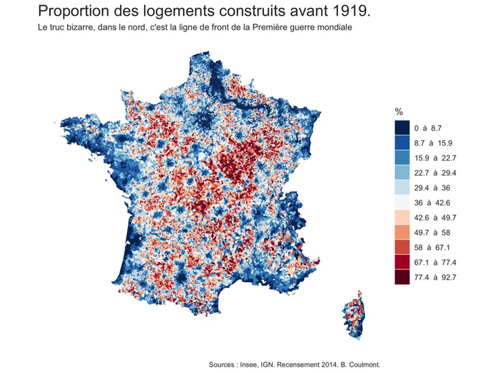 Доля зданий, построенных до 1919 года во Франции