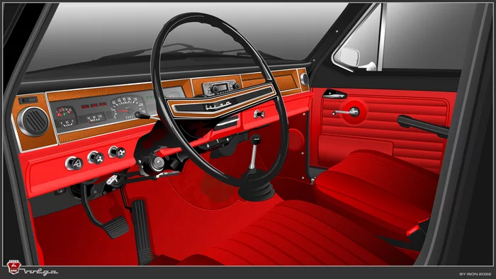 Gas 24 auto and dimensions with interior Vector drawing 1 part - My, Digital drawing, Vector graphics, Graphic design, Corel draw, Art, Gaz-24 Volga, Gas, the USSR, Auto, Desktop wallpaper, Salon, Black, Red, Dimensions (edit), Drawing