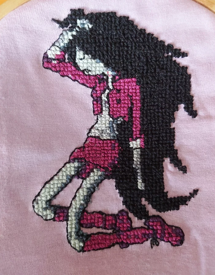 Marceline the Vampire Queen cross stitch on t-shirt - My, Embroidery, Cross-stitch, Adventure Time, Creation, Design, Presents, Longpost