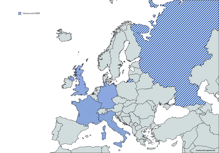 Countries marked with a blue marker have the highest GDP among European countries - Cards, Country, Germany, Russia, Economy, European Union, Comparison, Europe