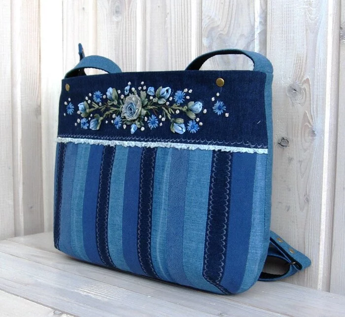 Jeans - My, Needlework without process, With your own hands, Embroidery, Сумка, Lady's bag, Patchwork, Denim, Longpost
