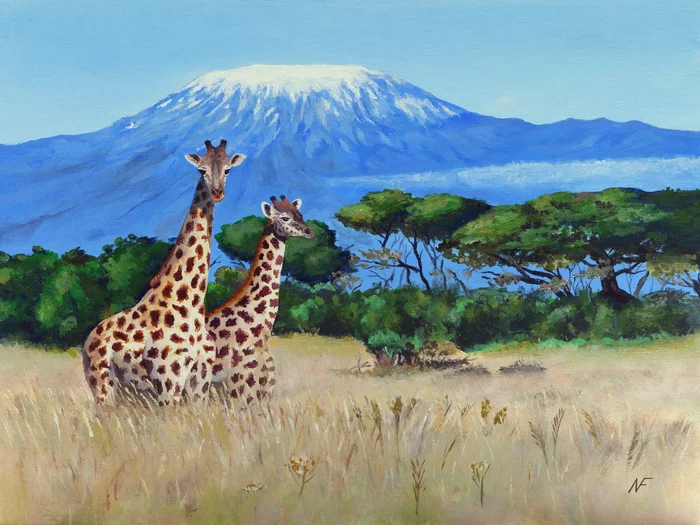 Afternoon in the savannah - My, Painting, Acrylic, Painting, Modern Art, Art, Painting, Artist, Canvas, Africa, Giraffe, Landscape, Nature, Savannah, Art