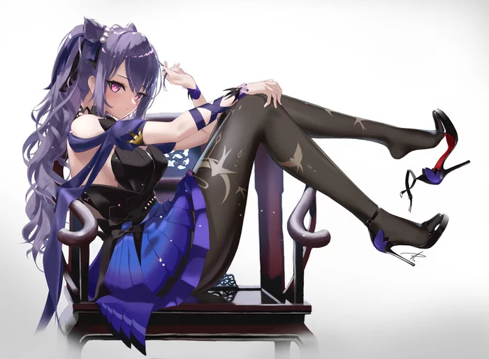 Shoes :3 - Anime, Anime art, Genshin impact, Keqing, Legs, Hips, Tights, High heels