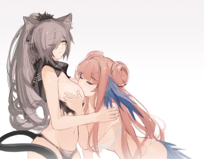 Schwarz & Ceylon - NSFW, Anime, Anime art, Arknights, Animal ears, Schwarz, Ceylon (Arknights), Yuri