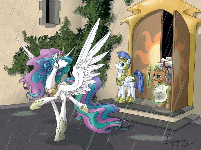 Под дождем - My Little Pony, PonyArt, Princess Celestia, Original Character, Royal Guard