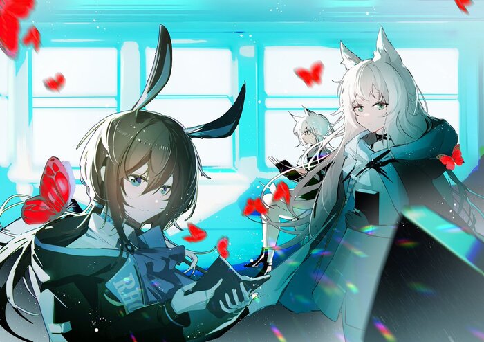 Arknights operators , Anime Art, Arknights, Texas (Arknights), Carnelian, Beeswax, Saria, Viviana (Arknights), Exusiai, Mudrock, Goldenglow, Amiya, Rosmontis, , Horn (Arknights), Animal Ears,   