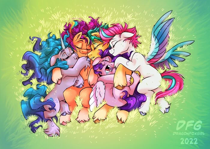 Спящее царство - Арт, My Little Pony, PonyArt, MLP g5, Sunny Starscout, Izzy Moonbow, Pipp Petals, Zipp Storm, Hitch Trailblazer