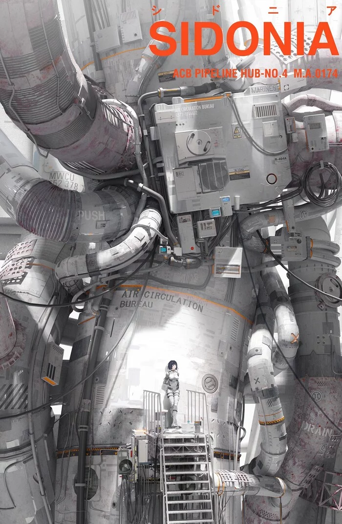 Knights of Sidonia - Арт, Artstation, Аниме, Sidonia No Kishi, Научная фантастика, Космическая станция, Будущее, Длиннопост