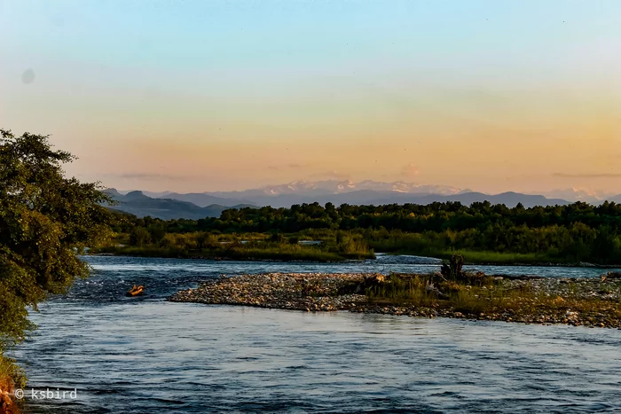 Sunset on the river - My, Nature, Landscape, Краснодарский Край, The mountains, Caucasus mountains, River, Sunset