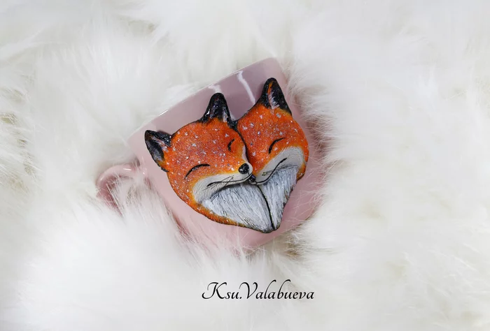 Fox Love - My, Polymer clay, Кружки, Mug with decor, Fox, With your own hands, Handmade, Needlework, Needlework without process, Longpost