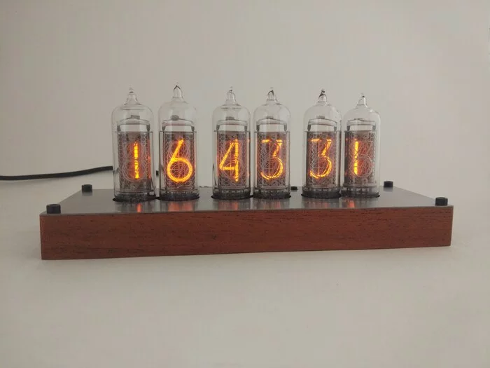 Clock on IN-14 lamps in a mahogany case - My, Homemade, Clock, Presents, With your own hands, Needlework without process, Longpost