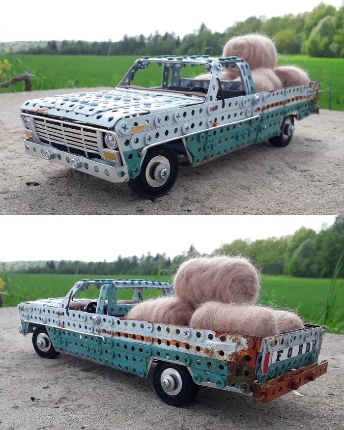 1969 Ford Ranger made of metal construction set, wire, rubber, leather and cardboard - My, Modeling, Constructor, Ford, Truck, Car modeling