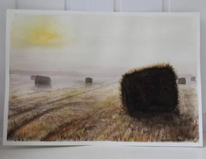 Watercolor - My, Landscape, Field, The photo, Watercolor