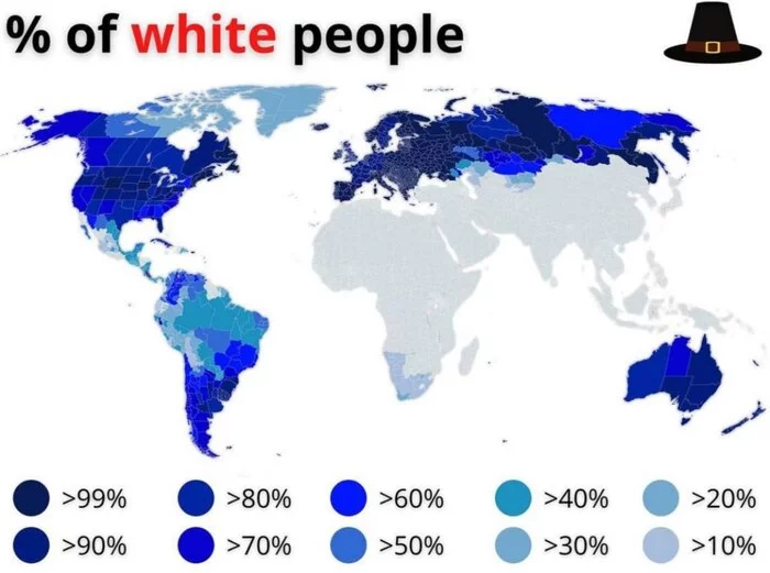 Percentage of the white population in different countries of the world - Interesting, Cards, Informative, Facts, Europe
