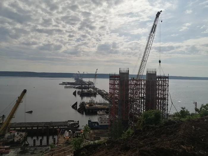 Construction of a bridge across the Volga River near Kazan on the M-12 highway. #kazan #bridge #volga #m12 #construction - My, Bridge, Building, Kazan