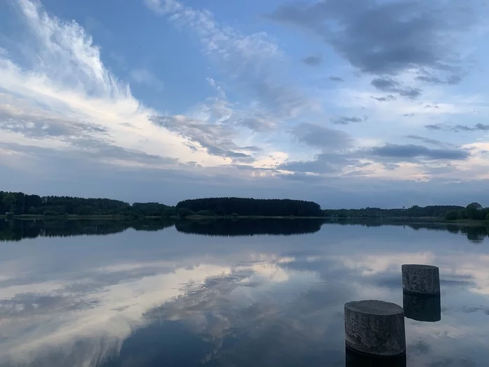 Moments after sunset - My, Nature, beauty of nature, The photo, Mobile photography, Republic of Belarus, Summer, Water, Lake, Dam, Sky, Reflection, Water, View