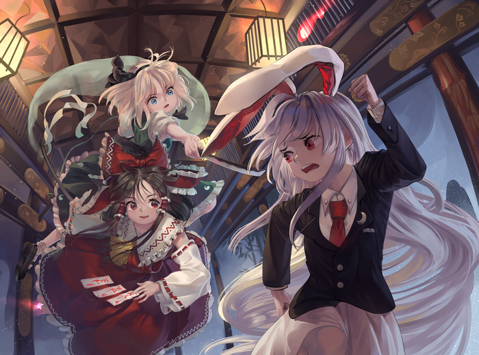 Run Touhou, Reisen Udongein Inaba, Konpaku Youmu, Hakurei Reimu, Anime Art, , , Riki6